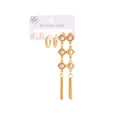Ensemble de trois paires de boucles d'oreilles en acier doré avec perles et glands - Ensemble Boucles d'Oreilles Gland Géométrique Perle Artificielle 0877