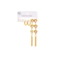 Lot de trois paires de boucles d'oreilles dorées avec perles et glands en cœur - Ensemble Boucles d'Oreilles Gland Cœur Perle Artificielle 0879
