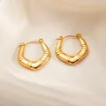Gold-plated twisted circle stud earrings with unique wave texture for women - Bamboo Pentagon Earrings 0169
