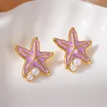 Boucles d'oreilles étoile de mer violettes plaquées or avec perles blanches de mer - Boucles d'Oreilles Clous Étoile de Mer Violette Perle (1515)