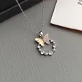 Silver necklace with an iridescent pink and purple butterfly pendant and pearls - Iridescent Butterfly-Silver Pink 0366YF