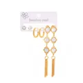 Ensemble de trois paires de boucles d'oreilles en acier avec créoles et glands fleuris - Ensemble Boucles d'Oreilles Gland Disque Rond Blanc 0886