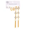Parure de trois boucles d'oreilles en acier doré avec clous, anneaux et longs pompons - Ensemble Boucles d'Oreilles Gland Feuille de Ginkgo 0893