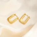Luxurious gold-tone rectangular hoop earrings with a textured sunburst pattern finish - Square Textured Earrings 0194