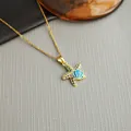 Starfish pendant necklace with blue diamonds and enamel shell on a golden chain - Starfish Shell-Gold 0374J