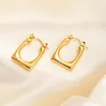 Elegant gold-tone rectangular hoop earrings with leverback closure on silk backdrop - Smooth Square Earrings 0197