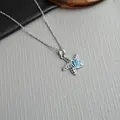 Starfish pendant necklace with deep blue crystals and sea-inspired enamel details - Starfish Shell-Silver 0374Y
