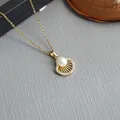 Exquisite 18K gold shell pendant necklace with white pearl and sparkling zircon accents - Single Shell Pearl-Gold 0376J