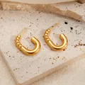 Luxurious gold-tone twisted rope hoop earrings made of durable stainless steel - Twist Splicing Earrings 0245