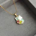 Gold snake chain necklace with light blue floral pendant and baroque pearl cloud details - Pearl Flower-Green 0381JL