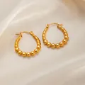 Elegant gold twisted bubble hoop earrings for women on a white silk background - Beaded Bubble Style (2) / Gold