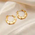 Chic twisted golden hoop earrings in high-shine titanium steel with a minimalist finish - Twist Rope Earrings 0252