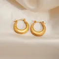 Golden titanium steel hoop earrings with hammered texture and vintage industrial style - Hammered Finish Round Earrings 0265