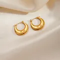 Luxurious gold-tone twisted hoop earrings with solar starburst engraving pattern - Radial Pattern Round Earrings 0266