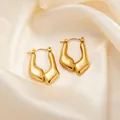 Polished gold geometric stud earrings with a thick sculpture design for women - Abstract Shape Earrings 0272