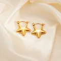 Chic gold-finished titanium steel star-shaped hoop earrings with a polished surface - Star Hoop Earrings 0274