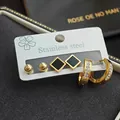 Lot de trois paires de boucles d'oreilles en acier inoxydable doré 18K avec zircons - Style Géométrique Semi-Diamant - Noir (EXRGE1014)