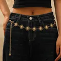 Bohemian gold metal waist chain featuring embossed sun face charms and adjustable link chain - Gold Sun Face Style