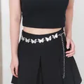 Silver butterfly chain belt with adjustable lobster clasp for stylish women's dresses - Silver Butterfly