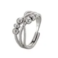 Silver multi-layer stress relief ring with rotating beads and adjustable open band - Silver Layered Braided Spinning Bead (White K 0096 (Copper))