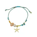 Blue and gold bohemian woven necklace with sea shell and starfish pendant details - Light Blue Starfish Pearl (20 Light Blue 1450)