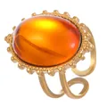 Bague cocktail rétro avec pierre ovale orange et bordure dorée style soleil - Style Double Couche Orange (7306)
