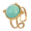Bague vintage dorée ajustable avec une grande pierre précieuse verte ovale - Style Ajouré Double Couche Vert Clair (0337)