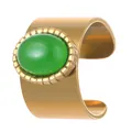 Goldenes Manschettenarmband mit ovalem grünem Edelstein und Vintage-Verzierungen - Glatte Oberfläche Grün Stil (8440)