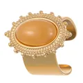 Goldfarbener Edelstahlring im Vintage-Stil mit ovalem Bernstein-Schmuckstein und Sonnenmuster - Ovaler Gelber Stil (9912)