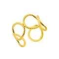Detailed macro view of golden twisted hollow geometric open ring with polished metal texture - Triple Rope Style