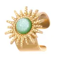 Goldener offener Ring im Sonnenblumen-Design mit grünem Harzstein und breitem Band - Sonnenblume Grün Stil (0382)