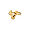 Detail van de 18K vergulde ring met gepolijst 3D letter V-motief in bubble-ontwerp - Letter V
