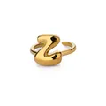 Detailweergave van een 18K vergulde bubble letter Z open ring met een gepolijste afwerking - Letter Z