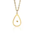 Detailed close-up of golden teardrop pendant with mustard seed and delicate link chain - Mustard Seed Teardrop Style (G123129)
