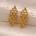 Polished gold plated titanium steel camellia drop earrings with hollow bead weave design - Geometric Braided Style (G8145090) / Gold