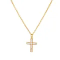 Detailed close-up of a gold cross necklace pendant set with sparkling zircon crystals - Gold Frame Crystal Cross (G3085309)