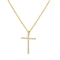 Detail view of a gold cross pendant necklace inlaid with shimmering white zircon stones - Gold Micro-pave White Stone Cross (G3085314)