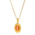 Macro detail of the golden vine texture frame and orange cat eye stone pendant - Textured Edge Orange Stone Style (G10286349)