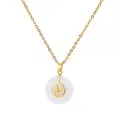 Detail of gold necklace with white ring pendant and engraved Fu character for luck - White Jade-Look Ping An Kou with Fu Character Style (G10504649G-1)