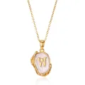 Detailed view of 18K gold plated necklace featuring an oval pendant with letter W - Gold W
