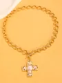 Vintage vergoldete Kreuz-Halskette mit rosa Perlen und OT-Knebelverschluss - Künstliche Perlenkreuz-Halskette (A-1080) / Gold