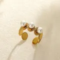 Vintage gold open ring featuring three white pearls with elegant beaded edge detailing - Beaded Border Three Artificial Pearls Style (G1024Z7173)
