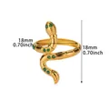 Vintage gold snake ring with green zircon stones and 18mm diameter measurement - Snake Green Rhinestone Style (G8316974G-2)