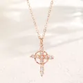 Elegant rose gold necklace featuring a cross pendant with micro-paved white zircons - Pave Circle Cross Style (DZ-1012) / Rose Gold