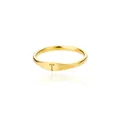 Polished gold stainless steel signet ring with minimalist engraved letter T detail - Alphabet Letter T / Size 7 / Gold