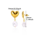 Detailed size view of bow heart earrings with freshwater pearls in 18K gold plating - 3D Gold Heart Irregular Pearl Drop (G255268)