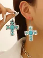 Boho Silberne Kreuz-Ohrringe mit Türkissteinen und gehämmerter Metallstruktur-Optik - Türkis-Kreuzohrringe (X312) / Silber