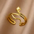 Macro shot of gold snake ring featuring hammered texture and a double-layered open band design - Style 5-Double Layer Hammered Snake