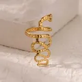 Macro view of 18K gold plated stainless steel snake ring with textured scale detailing - Style 13-Multi-loop Long Snake Open Ring