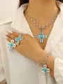 Silbernes Kreuz Schmuckset mit Türkissteinen bestehend aus Halskette Armband und Ohrringen - Türkis-Kreuzschmuckset / Silber